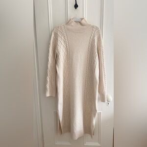 H&M Dress - Cream Cable Knit Sweater Dress – Size M – Turtleneck Midi / Maxi